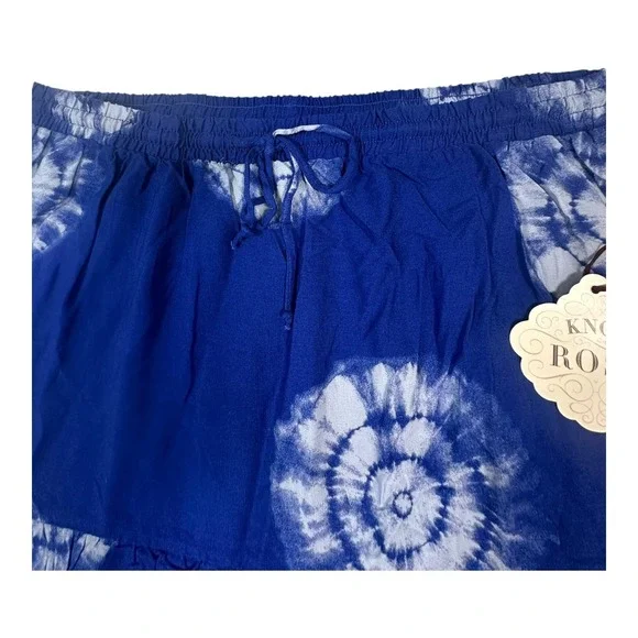 Knox Rose Women's 1X Blue & White Tie Dye Tiered Flowy Maxi Skirt‎ NWT - Picture 4 of 10
